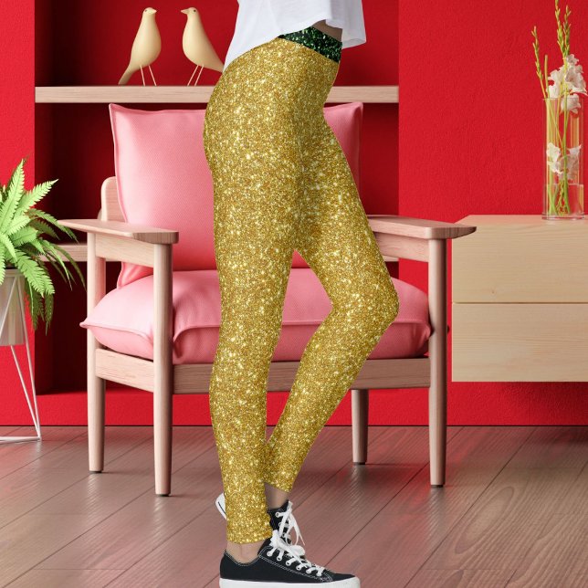 Cute Glam Green Gold Glitter Sparkles Yoga Sport Leggings (Skapare uppladdad)