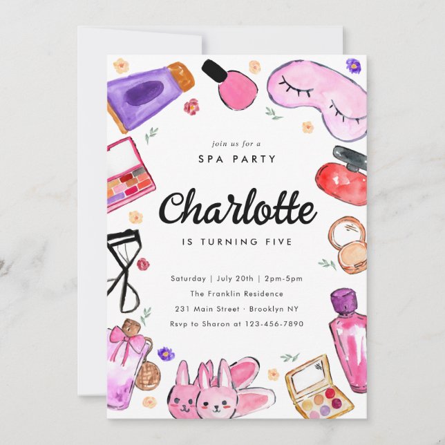 Cute Glam Makeup Girls Pajama Slumber Spa Birthday Inbjudningar (Framsida)