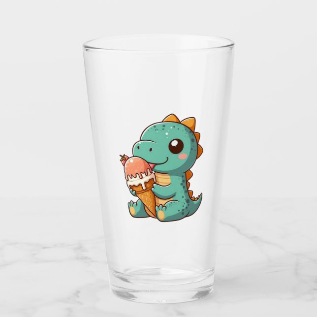 Cute glass ätande dino glaskopp (Framsida)