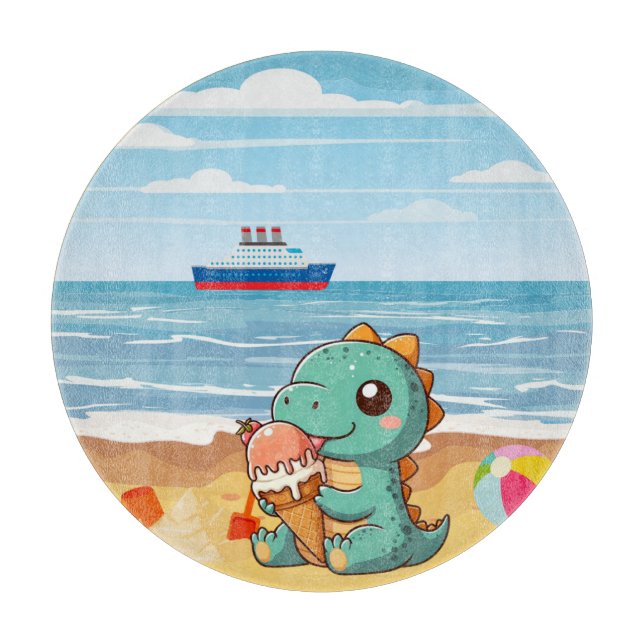 Cute glass som äter dino på stranden (Framsidan)
