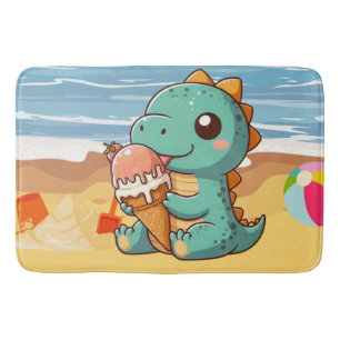 Cute glass som äter dino på stranden badrumsmatta