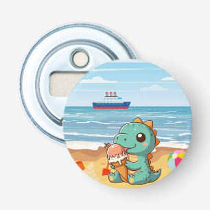 Cute glass som äter dino på stranden flasköppnare