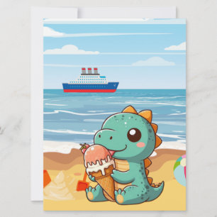 Cute glass som äter dino på stranden julkort