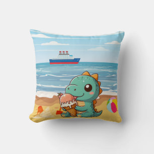 Cute glass som äter dino på stranden kudde