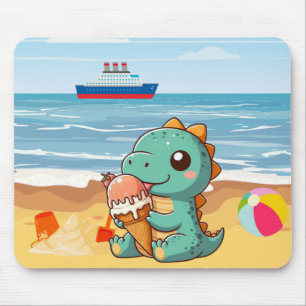 Cute glass som äter dino på stranden musmatta
