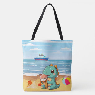 Cute glass som äter dino på stranden tygkasse