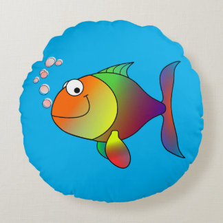 Cute Glatt Goldfish in Sea, Light Blue Rund Kudde