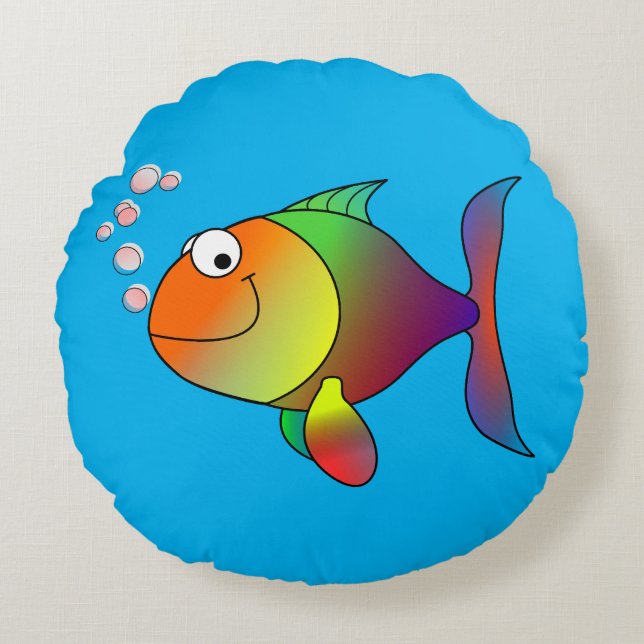 Cute Glatt Goldfish in Sea, Light Blue Rund Kudde (Framsidan)