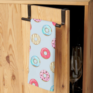 Cute Glazed Doughnut Mönster Light Blue Kökshandduk