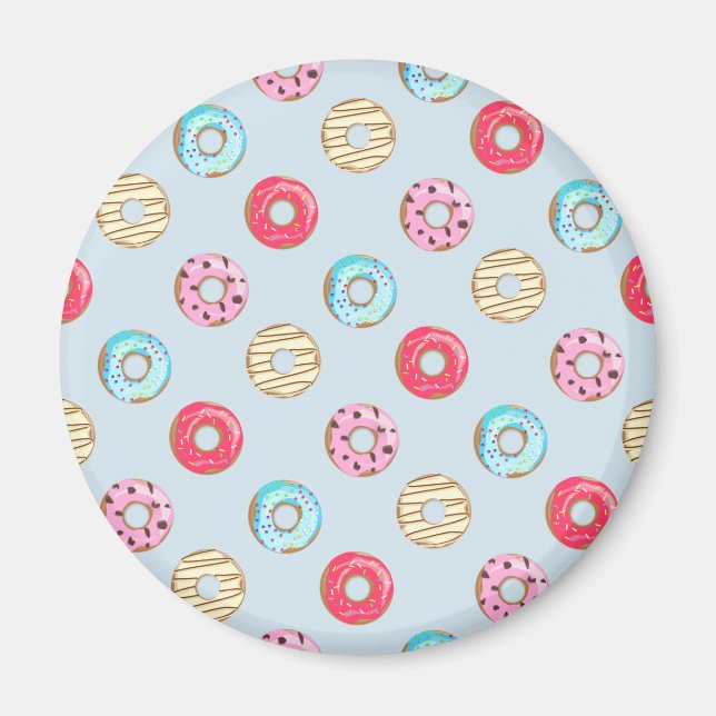 Cute Glazed Doughnut Pattern Light Blue Magnet (Framsidan)
