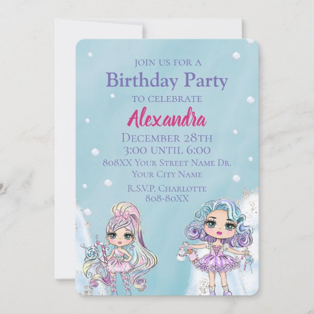 Cute Glitter Dolls Girl Girl Birthday Inbjudningar (Framsida)