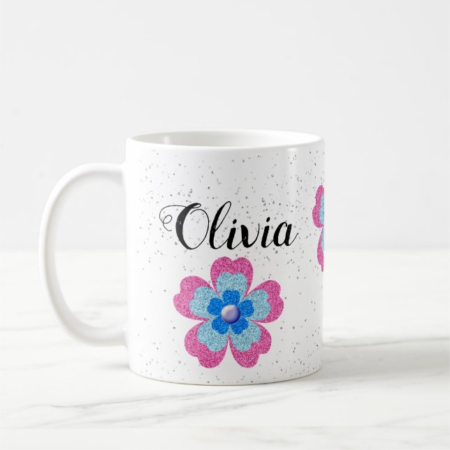 Cute glitter floral blooming garden kaffemugg (Vänster)