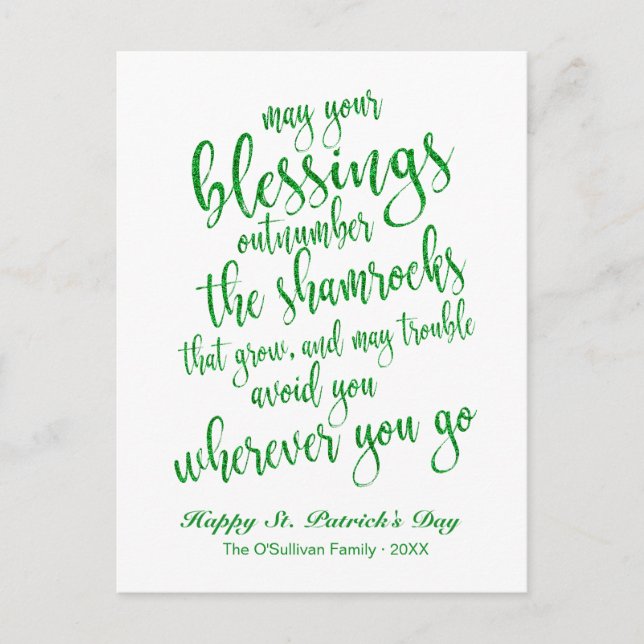 Cute Glitter Irish Bluting St. Patrick's Day Vykort (Framsida)