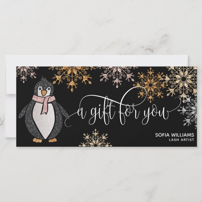 Cute Glitter jul Snöflingor Penguin (Framsida)