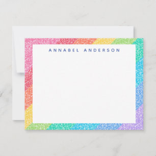 Cute Glitter Rainbow Rand Colorful Gräns Namn Anteckningskort