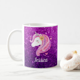 Cute Glitter Rosa Lila Unicorn Kaffemugg