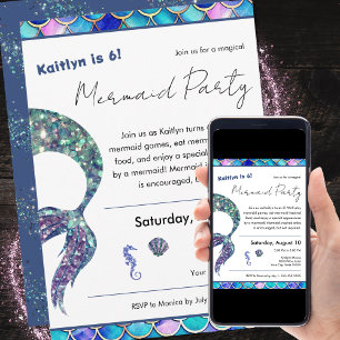Cute Glitter Sjöjungfru Flick kalas Inbjudningar