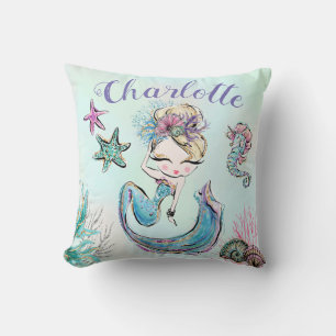 Cute Glitter Sjöjungfru med eget namn för Blonde H Kudde