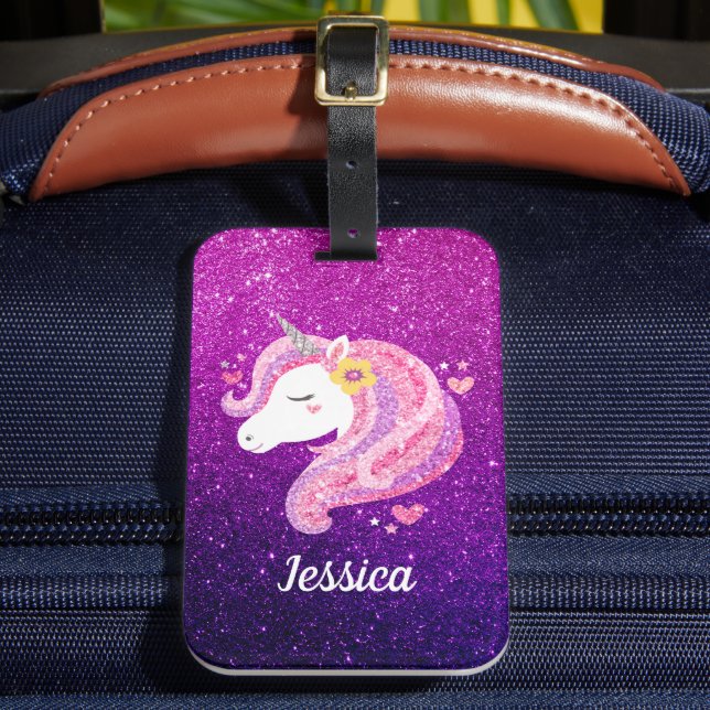 Cute Glitter Unicorn Bagagebricka (Framsida Insitu 2)