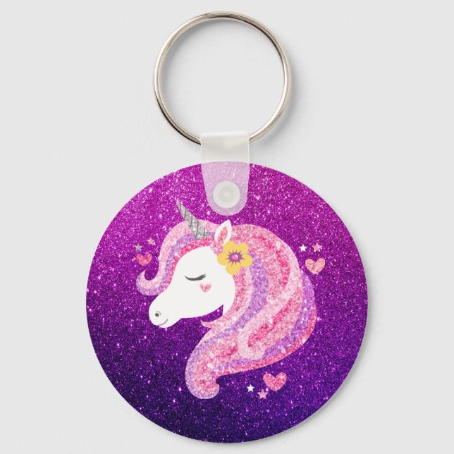 Cute Glitter Unicorn Nyckelring (Framsida)