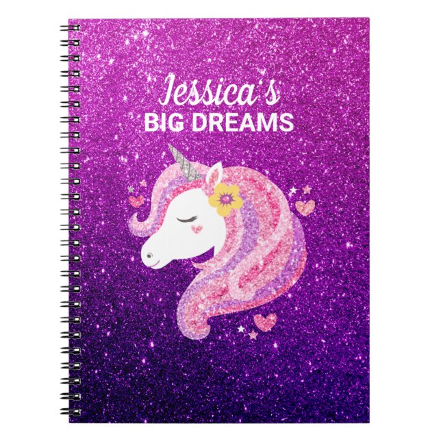 Cute Glitter Unicorn Photo Journal Anteckningsbok (Framsidan)