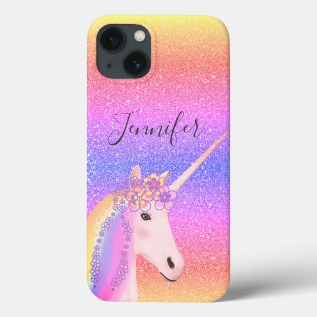 Cute Glitter Unicorn Rainbow Kids Personlig (Baksida)