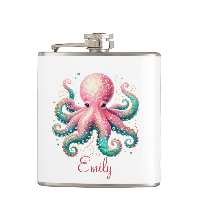 Cute Glittery Octopus Anpassningsbar Monogram Fickplunta (Framsidan)