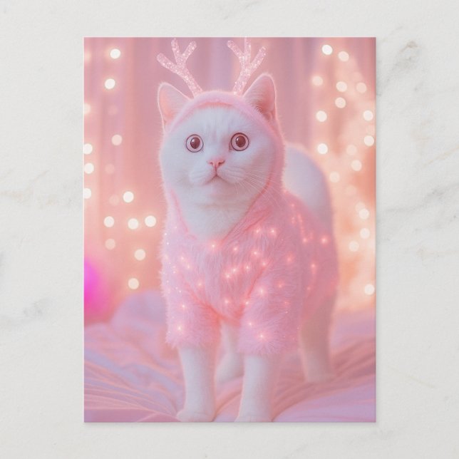 Cute Glowing Reindeer Kitty Winter Fantasy         Vykort (Framsida)