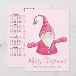 Cute Gnome 2025 Calendar Rosa God jul Julkort