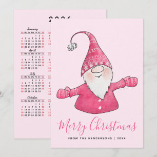 Cute Gnome 2025 Calendar Rosa God jul Julkort