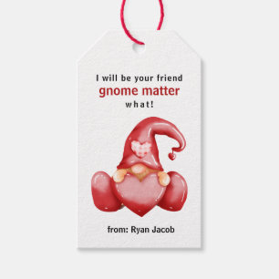 Cute Gnome Alla hjärtans dag Red Heart Valentine Presentetikett