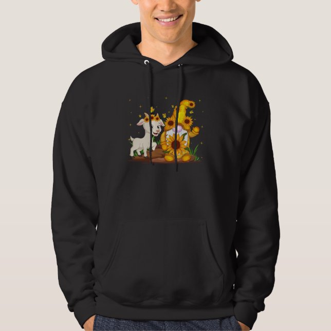 Cute Gnome And Goat Sunflower  Gnome Goat Farmer Hoodie (Framsida)