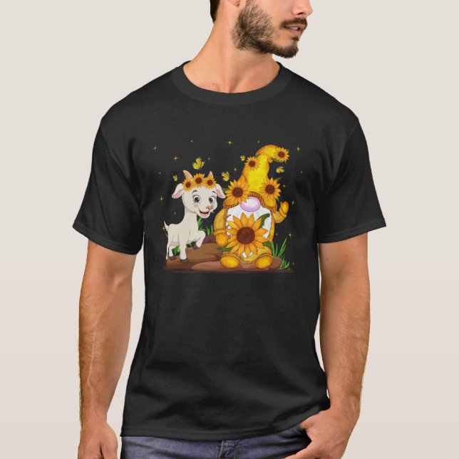 Cute Gnome And Goat Sunflower  Gnome Goat Farmer T Shirt (Framsida)
