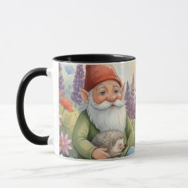Cute gnome and hedgehog floral mug  mugg