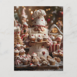 Cute gnome baker omgiven av kakor och behandlingar vykort