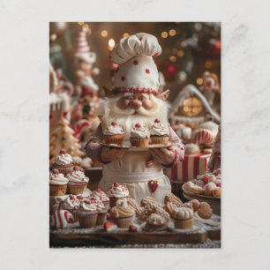 Cute gnome baker omgiven av kakor och behandlingar vykort
