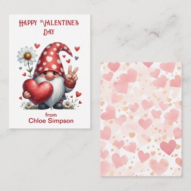 Cute Gnome Barn Valentine Classroom Party Anteckningskort (Fram/baksida)