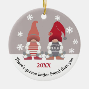 Cute Gnome Better Friend Red Rosa Grått White Julgransprydnad Keramik
