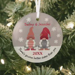 Cute Gnome Better Sister Red Rosa Grått White Julgransdekoration