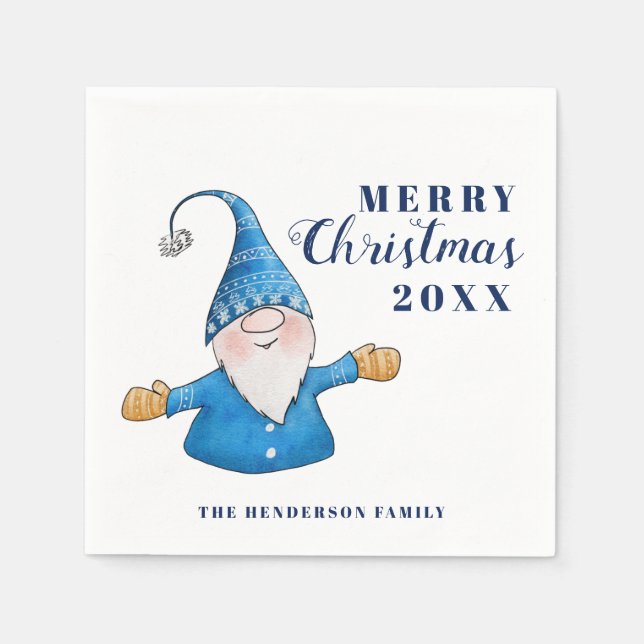 Cute Gnome Blue God jul Pappersservett (Framsidan)