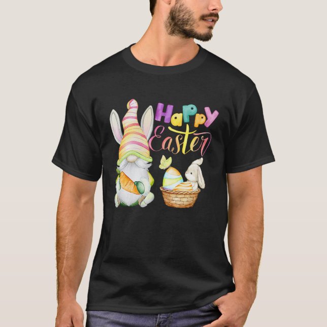 Cute Gnome & Bunny Rabbit Colorful Lettering Lyckl T Shirt (Framsida)