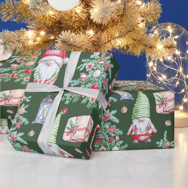 Cute Gnome Christmas Tree Holiday Pattern Gift Wra Presentpapper (Helgdagar)