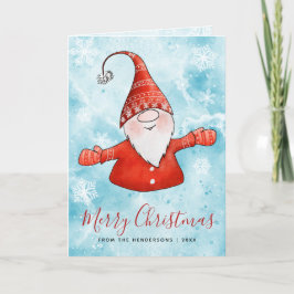 Cute Gnome Elegant Blue Red God jul Helgkort