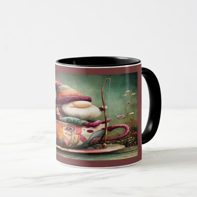 Cute Gnome Fishing in a Teacup Whimsical Mug Mugg (Framsida höger)