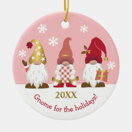 Cute Gnome för Helgdagar Rosa Red Guld Julgransprydnad Keramik