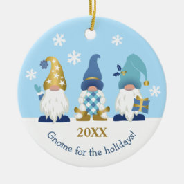 Cute Gnome för Helgdagarna Blue Guld Julgransprydnad Keramik