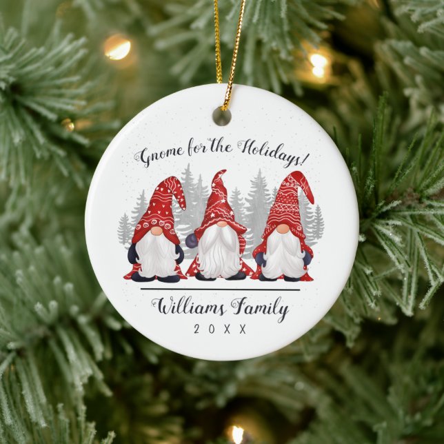Cute Gnome för Helgdagars Family Photo Julgransprydnad Keramik (Träd)