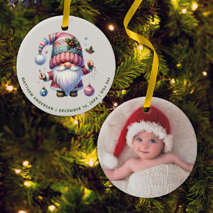 Cute Gnome-fotot i Nyfödd bebis, första jul Julgransprydnad Keramik