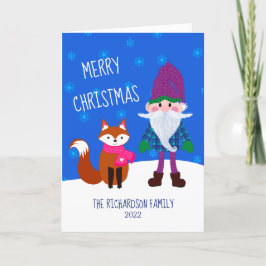 Cute Gnome Fox Snöflingor God jul Helgkort