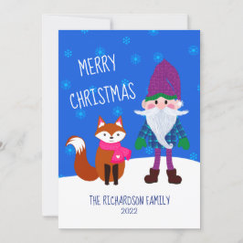 Cute Gnome Fox Snöflingor God jul Julkort
